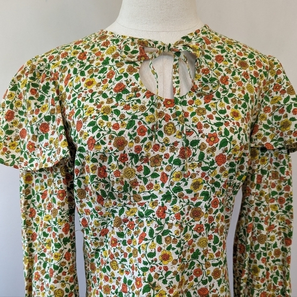 Vintage 70s Prairie Handmade Floral Flutter Sleeve Top Ditsy - Picture 5 of 15